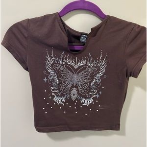 Brown Y2K Crop Top with Butterflie